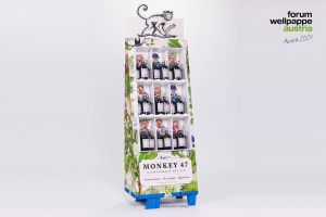 Das Monkey47 Gin-Display, eingereicht von der Margarethner Verpackungsgesellschaft gewinnt in der Kategorie Wellpappe Displays