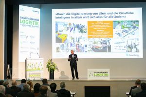 Prof. Michael ten Hompel, geschäftsführender Institutsleiter des Fraunhofer IML, beim Zukunftskongress Logistik 2019. Auch in diesem Jahr ist Künstliche Intelligenz wieder ein Schwerpunktthema der Veranstaltung